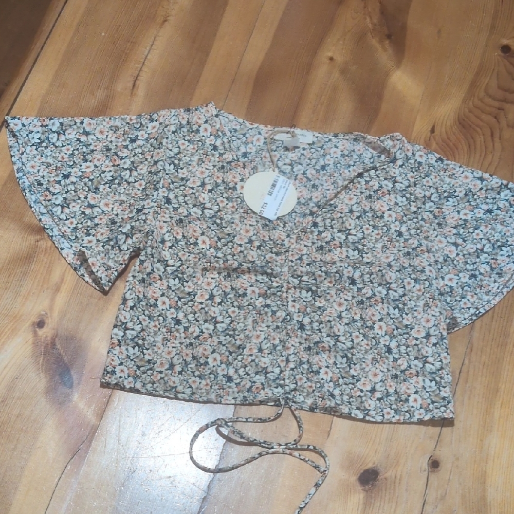 Floral V-Neck Blouse with Tie Detail